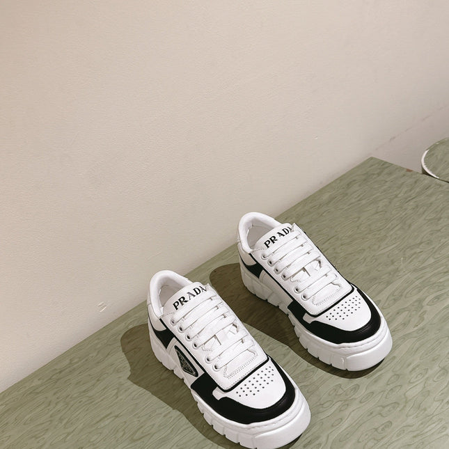 PRA FLATFORM SNEAKERS BLACK AND WHITE CALFSKIN
