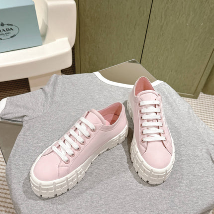 PRA DOUBLE WHEEL RE-NYLON GABARDINE SNEAKERS PASTEL PINK CALFSKIN