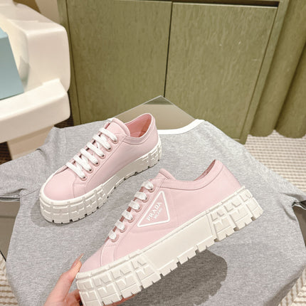 PRA DOUBLE WHEEL RE-NYLON GABARDINE SNEAKERS PASTEL PINK CALFSKIN