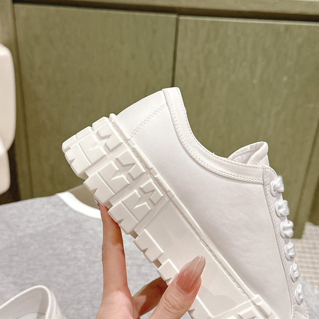 PRA DOUBLE WHEEL RE-NYLON GABARDINE SNEAKERS WHITE CALFSKIN