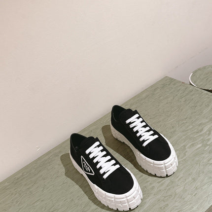 PRA DOUBLE WHEEL RE-NYLON GABARDINE SNEAKERS BLACK CALFSKIN