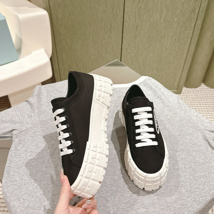PRA DOUBLE WHEEL RE-NYLON GABARDINE SNEAKERS BLACK CALFSKIN