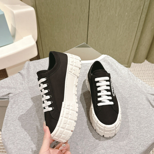 PRA DOUBLE WHEEL RE-NYLON GABARDINE SNEAKERS BLACK CALFSKIN