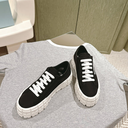 PRA DOUBLE WHEEL RE-NYLON GABARDINE SNEAKERS BLACK CALFSKIN