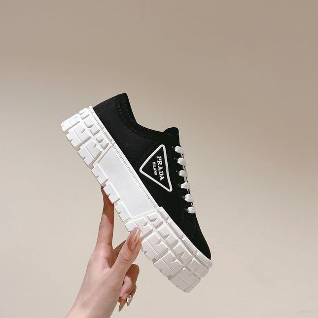 PRA DOUBLE WHEEL RE-NYLON GABARDINE SNEAKERS BLACK CALFSKIN