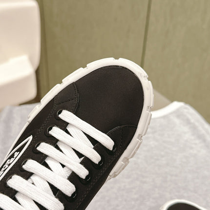 PRA DOUBLE WHEEL RE-NYLON GABARDINE SNEAKERS BLACK CALFSKIN