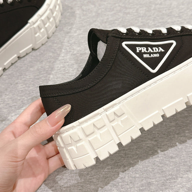 PRA DOUBLE WHEEL RE-NYLON GABARDINE SNEAKERS BLACK CALFSKIN