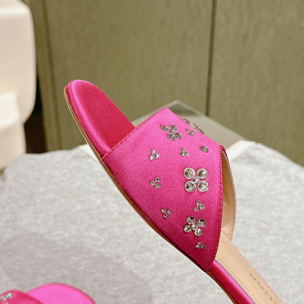 LV WOMEN FLAT MULE IN DEEP PINK SATIN WITH RHINESTONE