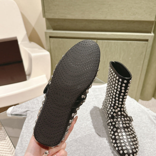 ALAIA SHORT BOOTS IN BLACK LAMBSKIN ATTACH RHINSTONES