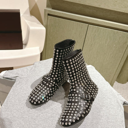 ALAIA SHORT BOOTS IN BLACK LAMBSKIN ATTACH RHINSTONES