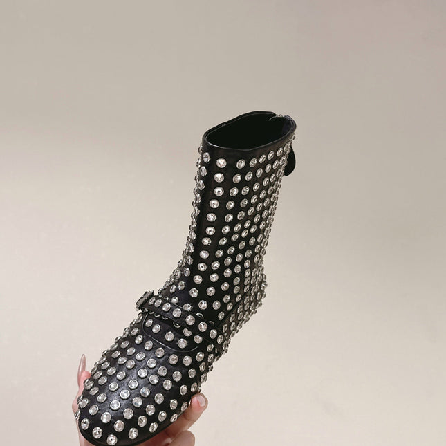 ALAIA SHORT BOOTS IN BLACK LAMBSKIN ATTACH RHINSTONES
