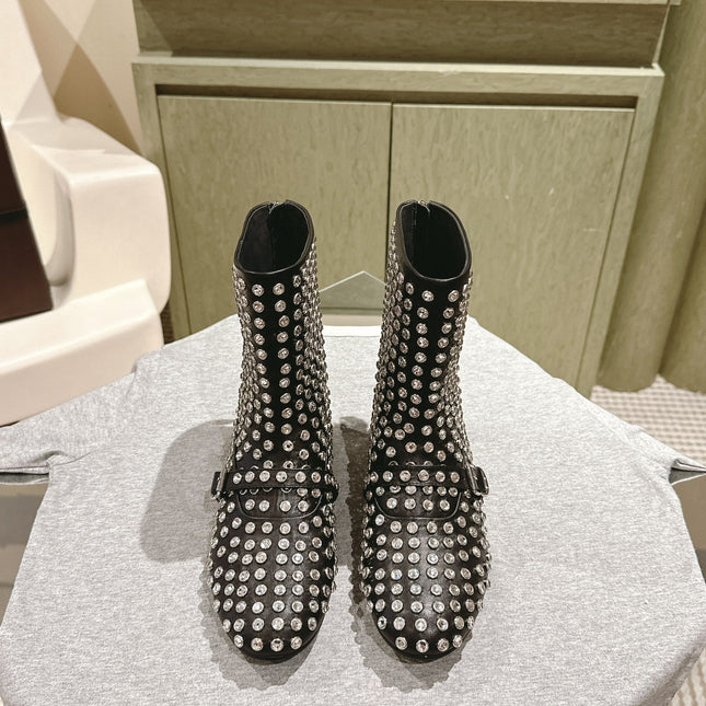 ALAIA SHORT BOOTS IN BLACK LAMBSKIN ATTACH RHINSTONES