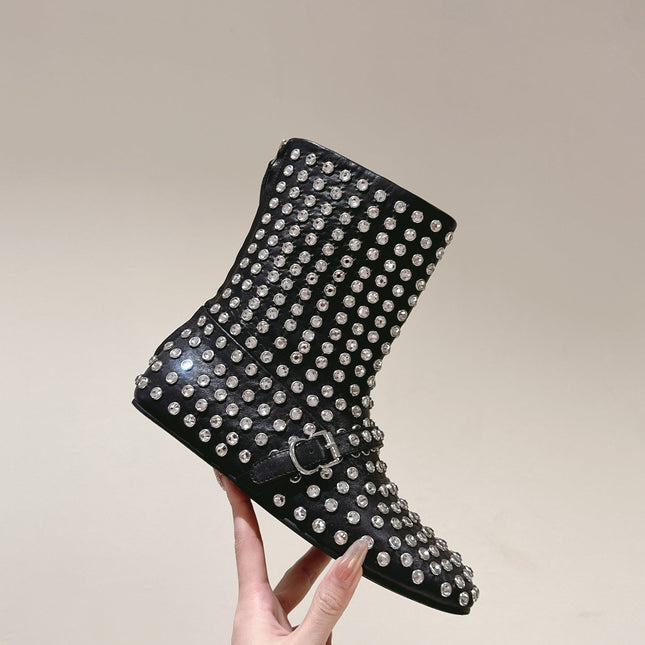 ALAIA SHORT BOOTS IN BLACK LAMBSKIN ATTACH RHINSTONES