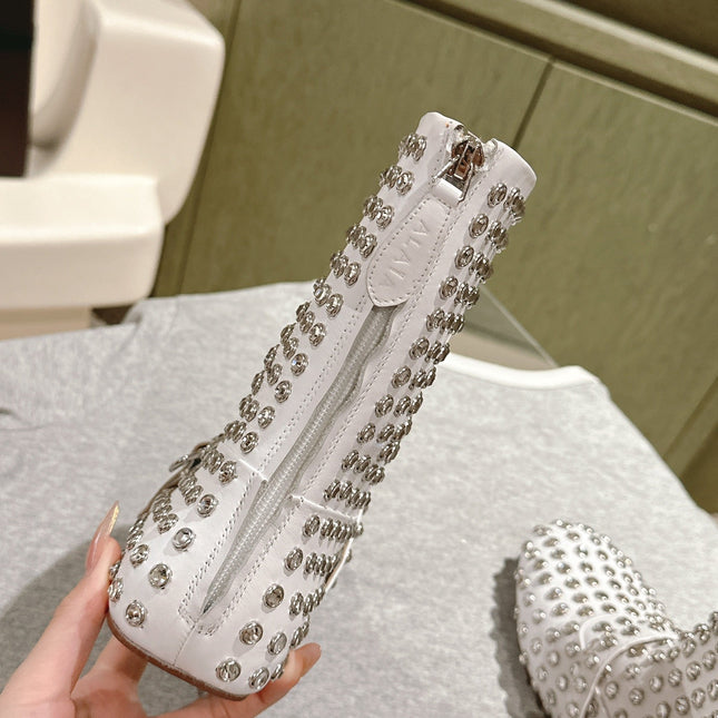 ALAIA SHORT BOOTS IN WHITE LAMBSKIN ATTACH RHINSTONES