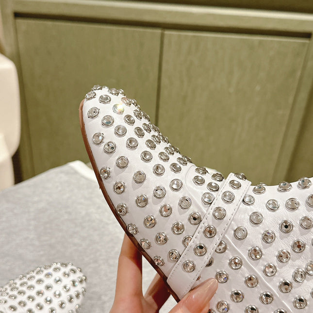 ALAIA SHORT BOOTS IN WHITE LAMBSKIN ATTACH RHINSTONES