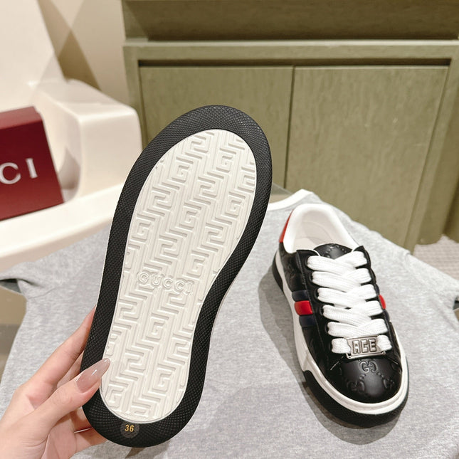 GG ACE SNEAKER WITH WEB IN BLACK EMBOSSED CALFSKIN