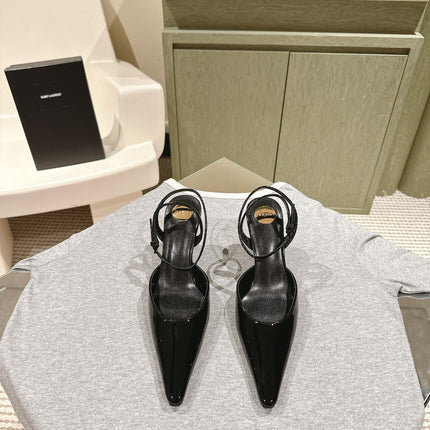 AIMÉE HIGH 8 CM SLINGBACK PUMPS IN BLACK PATENT CALFSKIN
