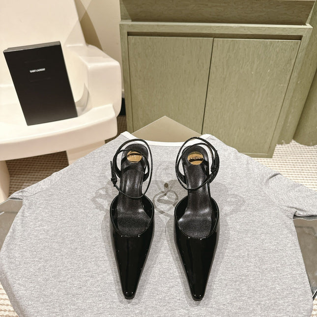 AIMÉE HIGH 8 CM SLINGBACK PUMPS IN BLACK PATENT CALFSKIN