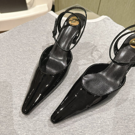 AIMÉE HIGH 8 CM SLINGBACK PUMPS IN BLACK PATENT CALFSKIN