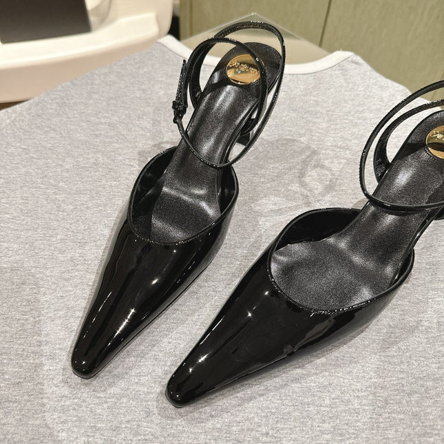 AIMÉE HIGH 8 CM SLINGBACK PUMPS IN BLACK PATENT CALFSKIN
