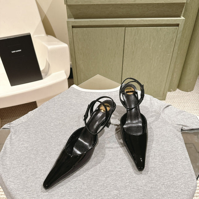 AIMÉE HIGH 8 CM SLINGBACK PUMPS IN BLACK PATENT CALFSKIN
