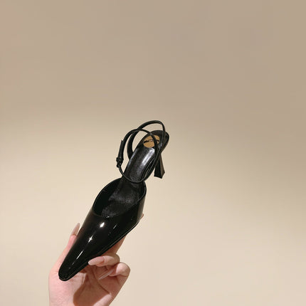 AIMÉE HIGH 8 CM SLINGBACK PUMPS IN BLACK PATENT CALFSKIN
