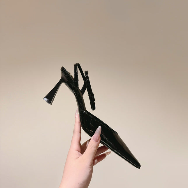 AIMÉE HIGH 8 CM SLINGBACK PUMPS IN BLACK PATENT CALFSKIN