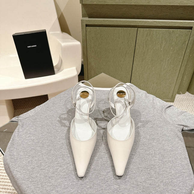 AIMÉE HIGH 8 CM SLINGBACK PUMPS IN WHITE PATENT CALFSKIN