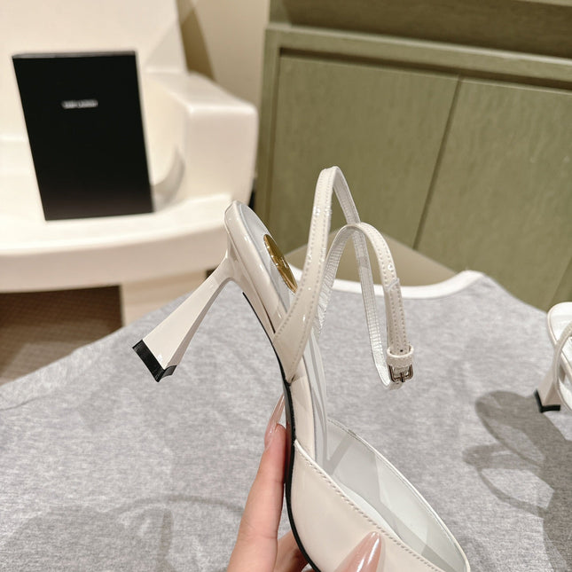 AIMÉE HIGH 8 CM SLINGBACK PUMPS IN WHITE PATENT CALFSKIN
