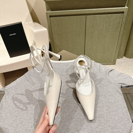 AIMÉE HIGH 8 CM SLINGBACK PUMPS IN WHITE PATENT CALFSKIN