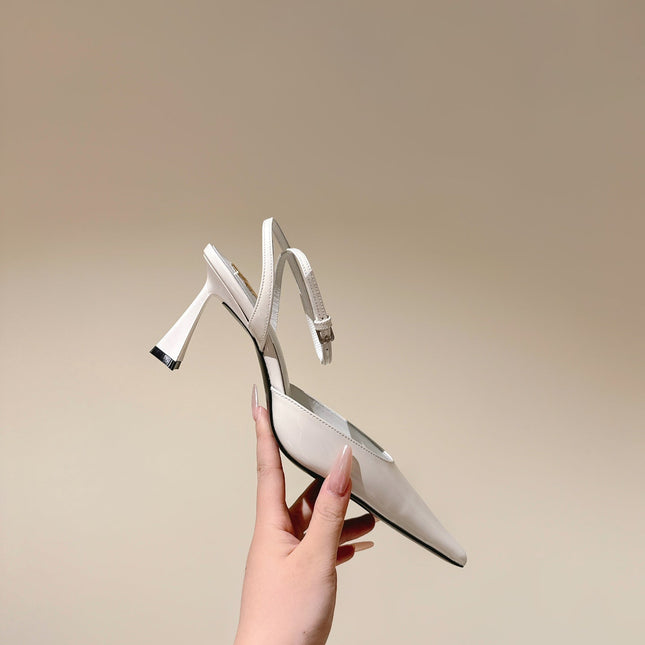 AIMÉE HIGH 8 CM SLINGBACK PUMPS IN WHITE PATENT CALFSKIN