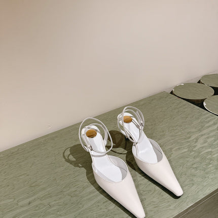AIMÉE HIGH 8 CM SLINGBACK PUMPS IN WHITE PATENT CALFSKIN