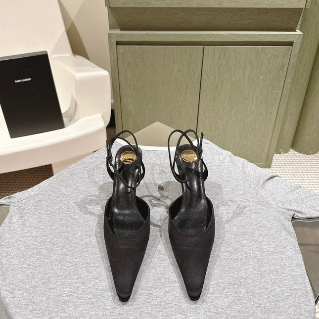 AIMÉE HIGH 8 CM SLINGBACK PUMPS IN BLACK SATIN