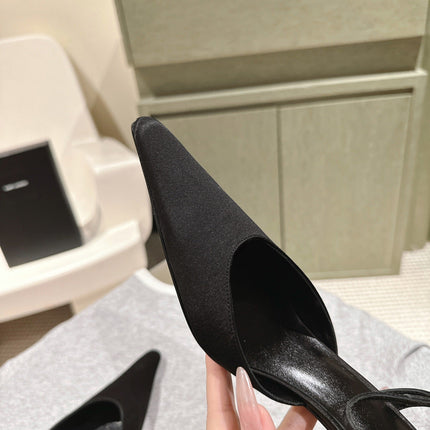 AIMÉE HIGH 8 CM SLINGBACK PUMPS IN BLACK SATIN