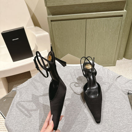 AIMÉE HIGH 8 CM SLINGBACK PUMPS IN BLACK SATIN
