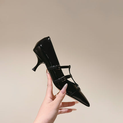HIGH PUMP 45MM IN BLACK CALFSKIN WITH BLACK STRAPS