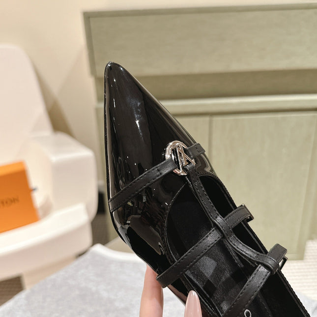 HIGH PUMP 45MM IN BLACK CALFSKIN WITH BLACK STRAPS