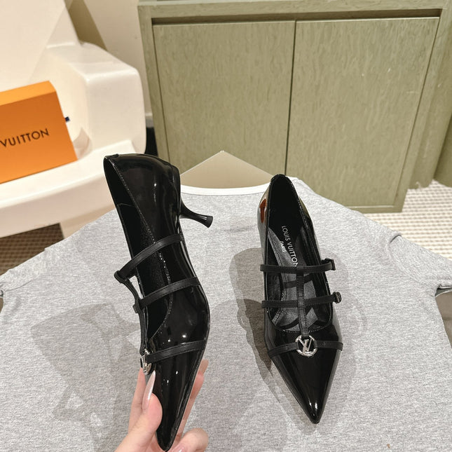 HIGH PUMP 45MM IN BLACK CALFSKIN WITH BLACK STRAPS