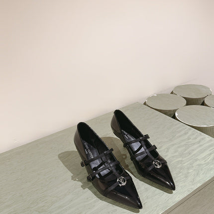 HIGH PUMP 45MM IN BLACK CALFSKIN WITH BLACK STRAPS