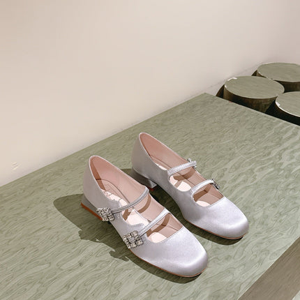 TRÈS VIVIER MARY JANE DOUBLE-STRAP IN SILVER SILK