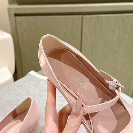 SWING HIGH MARY JANE 55 MM IN PALE PINK PATENT CALFSKIN