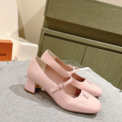 SWING HIGH MARY JANE 55 MM IN PALE PINK PATENT CALFSKIN