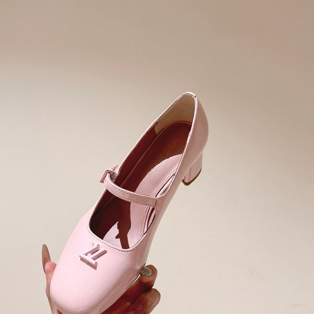 SWING HIGH MARY JANE 55 MM IN PALE PINK PATENT CALFSKIN