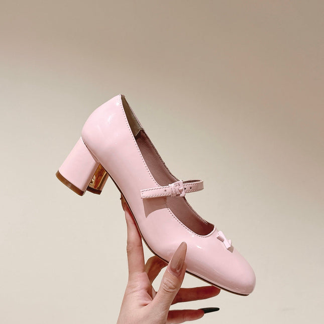 SWING HIGH MARY JANE 55 MM IN PALE PINK PATENT CALFSKIN