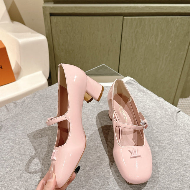 SWING HIGH MARY JANE 55 MM IN PALE PINK PATENT CALFSKIN
