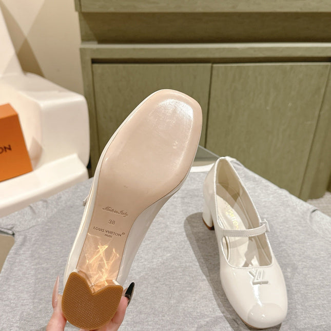 SWING HIGH MARY JANE 55 MM IN WHITE PATENT CALFSKIN