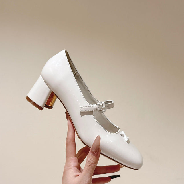 SWING HIGH MARY JANE 55 MM IN WHITE PATENT CALFSKIN