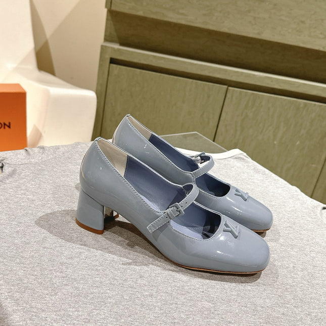 SWING HIGH MARY JANE 55 MM IN ICE BLUE PATENT CALFSKIN