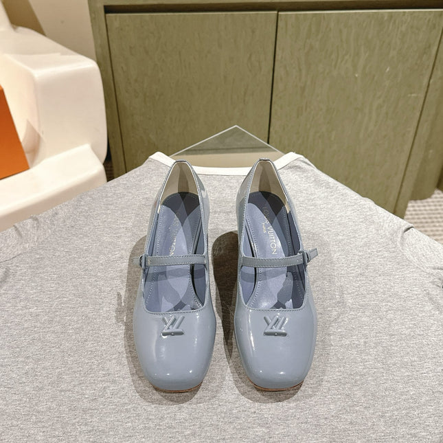 SWING HIGH MARY JANE 55 MM IN ICE BLUE PATENT CALFSKIN