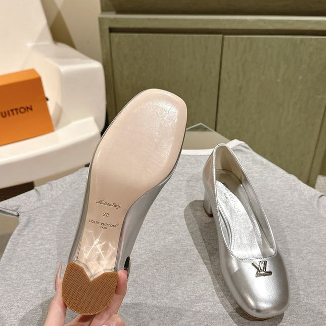 SWING HIGH PUMP 55 MM IN SILVER PATENT CALFSKIN